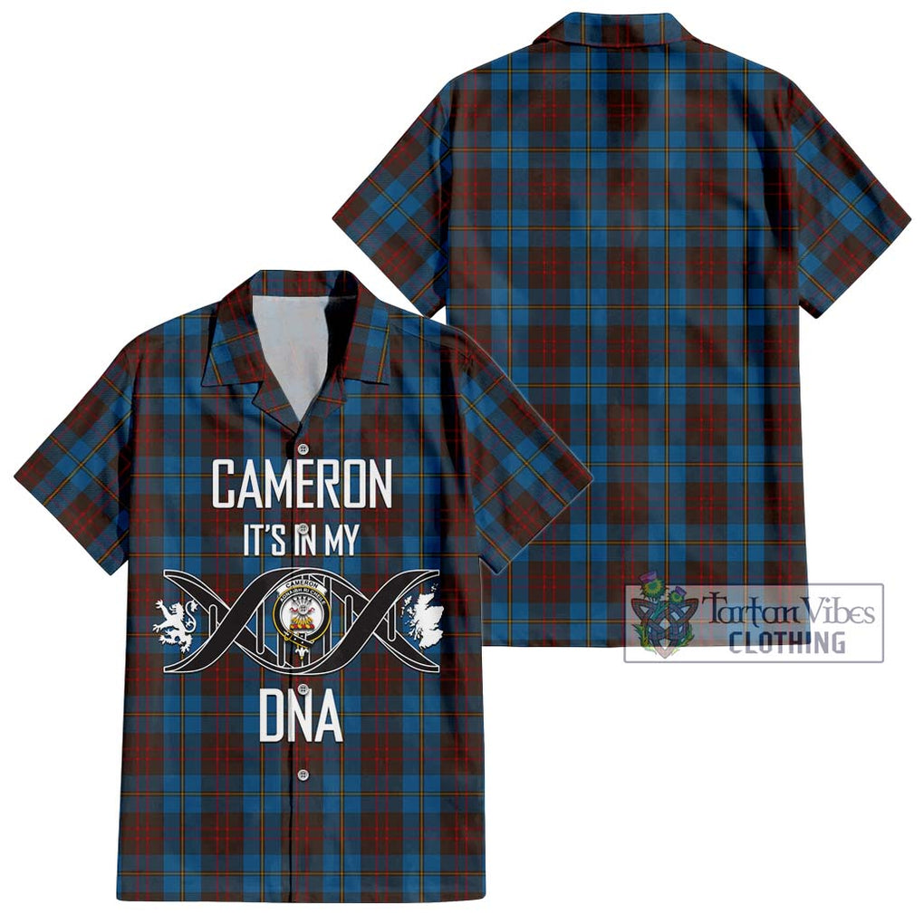 Cameron Hunting Tartan Short Sleeve Button Shirt with Family Crest DNA In Me Style Kid - Tartanvibesclothing Shop