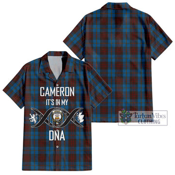 Cameron Hunting Tartan Short Sleeve Button Shirt with Family Crest DNA In Me Style