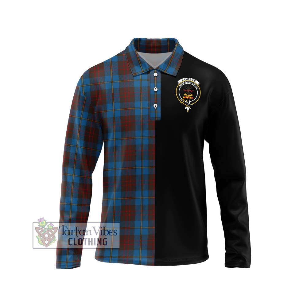 Cameron Hunting Tartan Long Sleeve Polo Shirt with Family Crest and Half Of Me Style Unisex - Tartanvibesclothing Shop