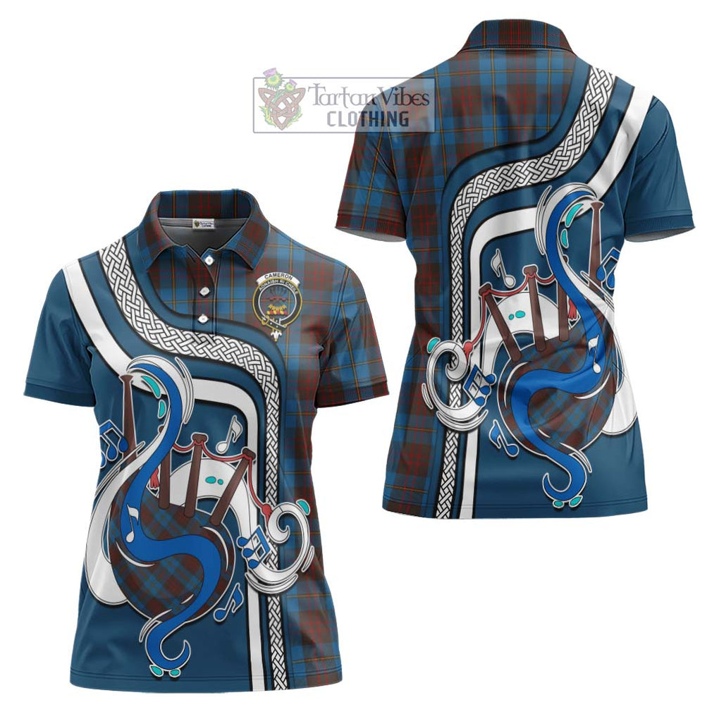 Cameron Hunting Tartan Women's Polo Shirt with Epic Bagpipe Style Women - Tartanvibesclothing Shop