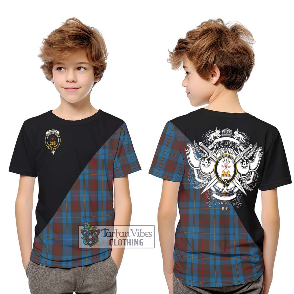 Cameron Hunting Tartan Kid T-Shirt with Family Crest and Military Logo Style Youth XL Size14 - Tartanvibesclothing Shop