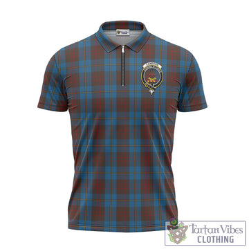 Cameron Hunting Tartan Zipper Polo Shirt with Family Crest