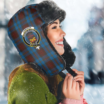 Cameron Hunting Tartan Winter Trapper Hat with Family Crest