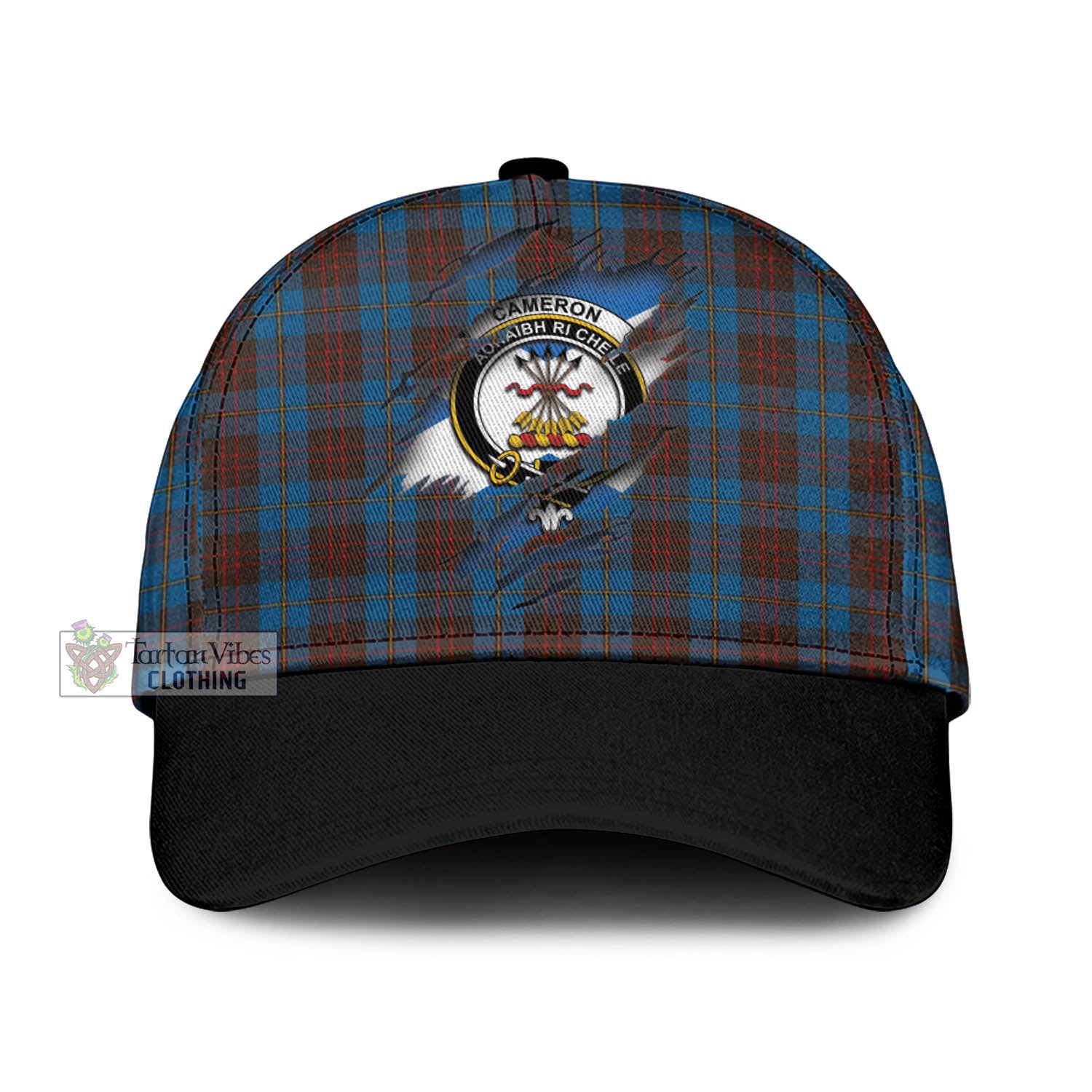 Tartan Vibes Clothing Cameron Hunting Tartan Classic Cap with Family Crest In Me Style