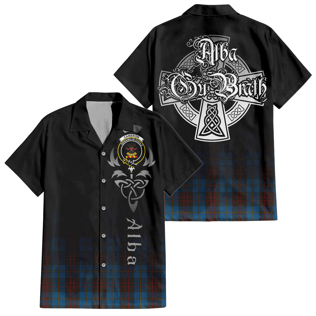 Tartan Vibes Clothing Cameron Hunting Tartan Short Sleeve Button Up Featuring Alba Gu Brath Family Crest Celtic Inspired