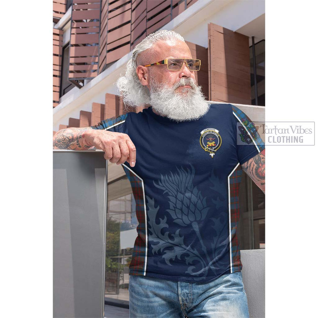 Tartan Vibes Clothing Cameron Hunting Tartan Cotton T-shirt with Family Crest and Scottish Thistle Vibes Sport Style