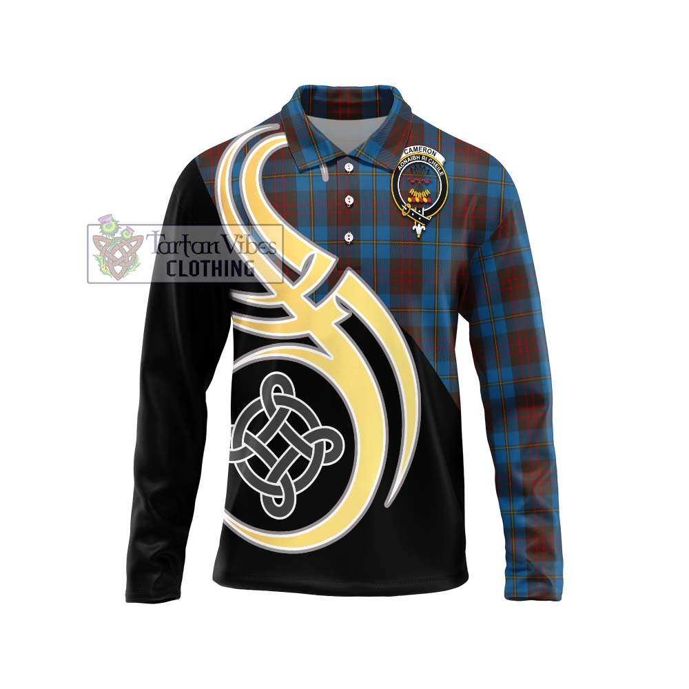 Cameron Hunting Tartan Long Sleeve Polo Shirt with Family Crest and Celtic Symbol Style Unisex - Tartan Vibes Clothing