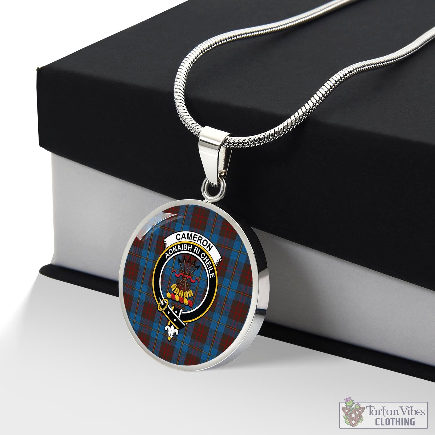 Tartan Vibes Clothing Cameron Hunting Tartan Circle Necklace with Family Crest