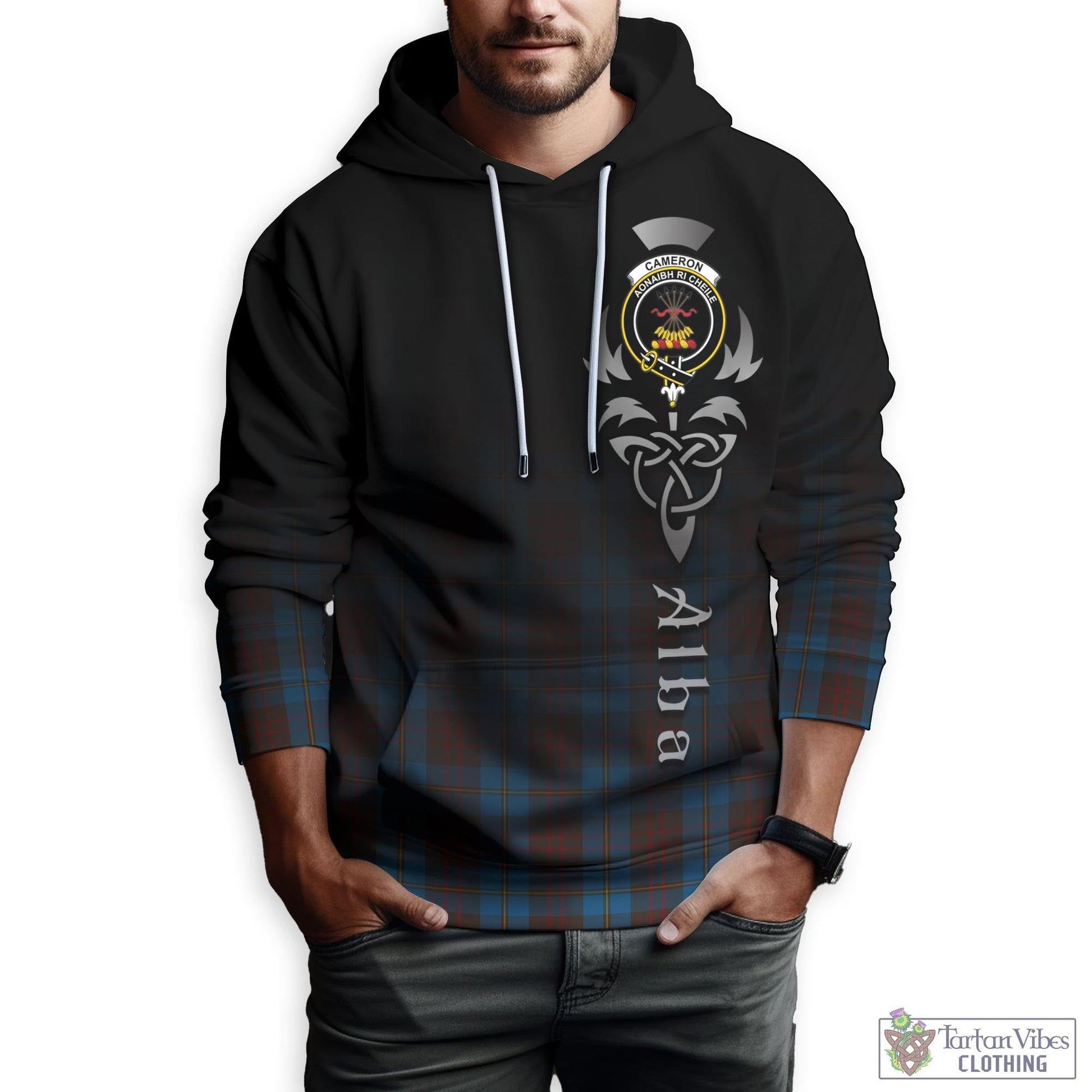 Tartan Vibes Clothing Cameron Hunting Tartan Hoodie Featuring Alba Gu Brath Family Crest Celtic Inspired