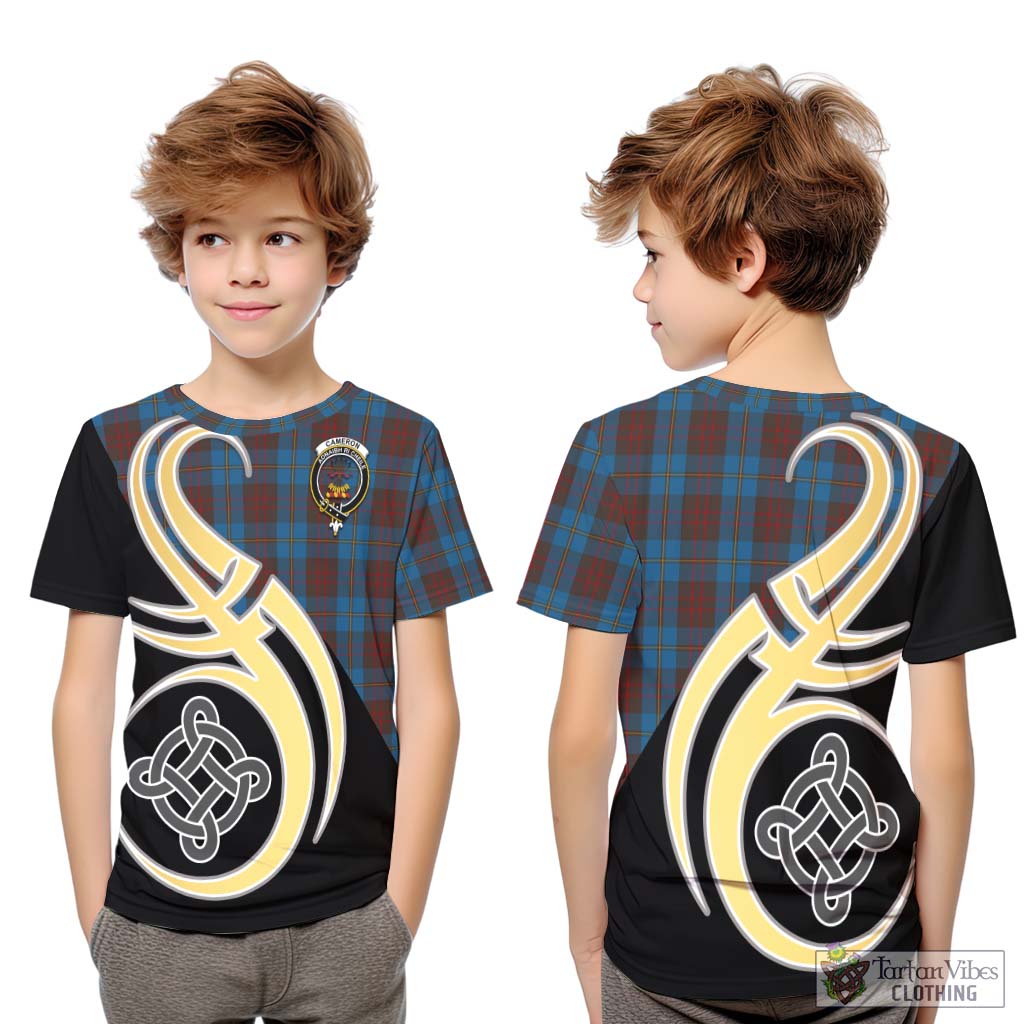 Cameron Hunting Tartan Kid T-Shirt with Family Crest and Celtic Symbol Style Youth XL Size14 - Tartan Vibes Clothing