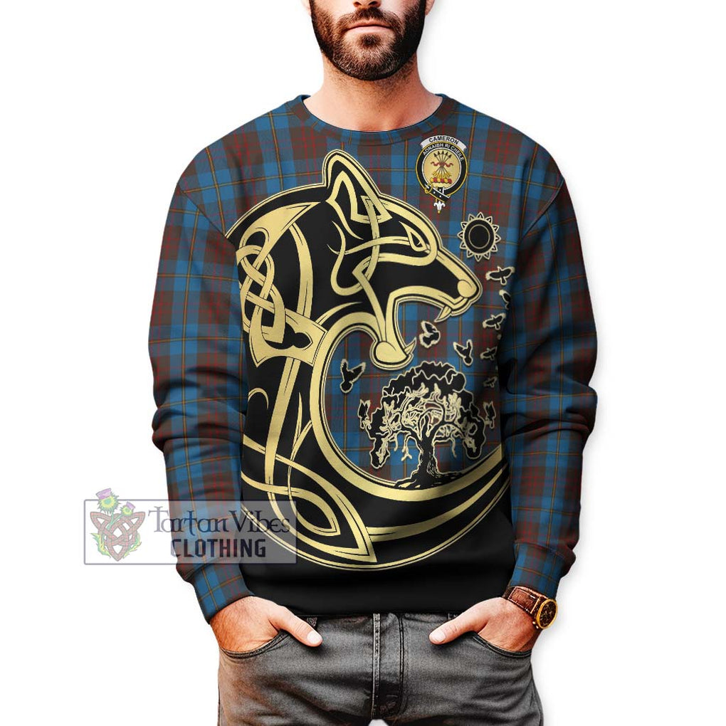 Cameron Hunting Tartan Sweatshirt with Family Crest Celtic Wolf Style Unisex - Tartan Vibes Clothing