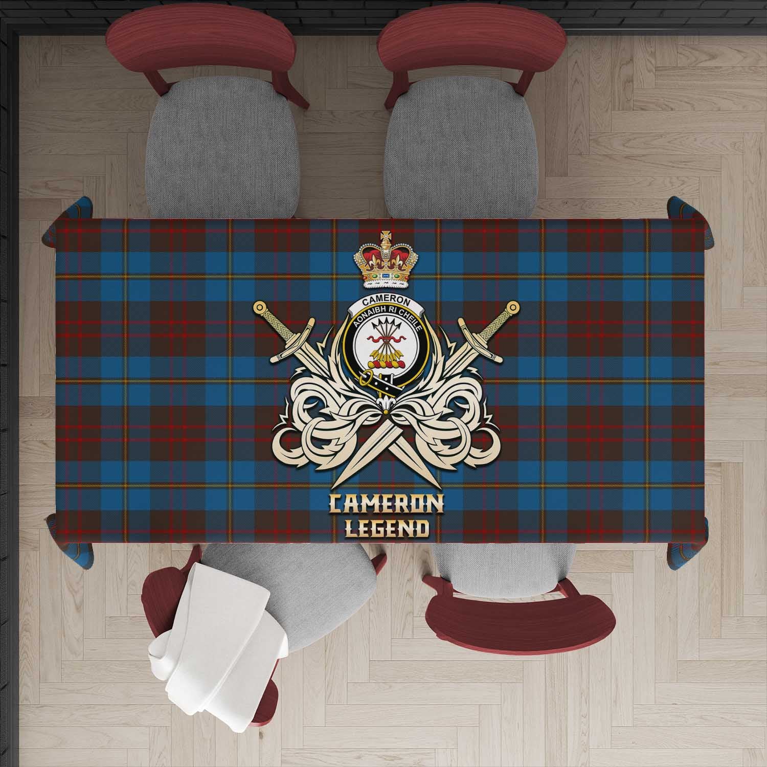 Tartan Vibes Clothing Cameron Hunting Tartan Tablecloth with Clan Crest and the Golden Sword of Courageous Legacy