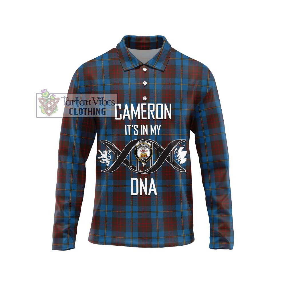 Cameron Hunting Tartan Long Sleeve Polo Shirt with Family Crest DNA In Me Style Unisex - Tartanvibesclothing Shop