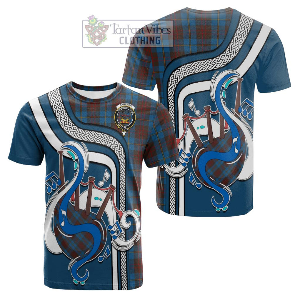 Tartan Vibes Clothing Cameron Hunting Tartan Cotton T-shirt with Epic Bagpipe Style