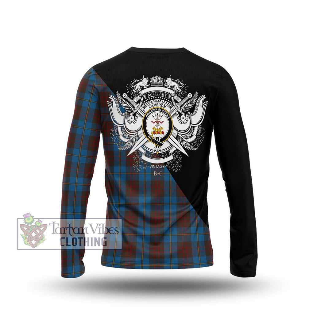 Cameron Hunting Tartan Long Sleeve T-Shirt with Family Crest and Military Logo Style - Tartanvibesclothing Shop