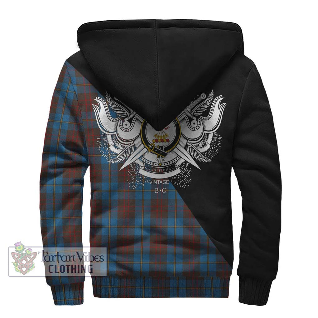 Cameron Hunting Tartan Sherpa Hoodie with Family Crest and Military Logo Style - Tartanvibesclothing Shop