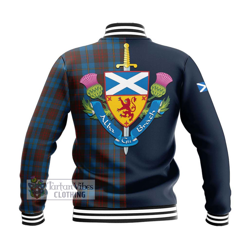 Tartan Vibes Clothing Cameron Hunting Tartan Baseball Jacket with Scottish Lion Royal Arm Half Style