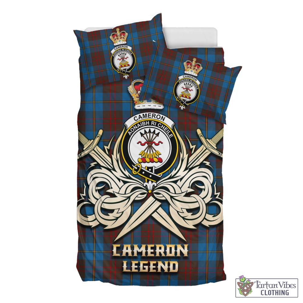 Tartan Vibes Clothing Cameron Hunting Tartan Bedding Set with Clan Crest and the Golden Sword of Courageous Legacy