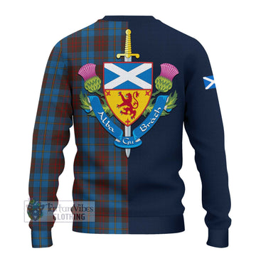 Cameron Hunting Tartan Knitted Sweater with Scottish Lion Royal Arm Half Style