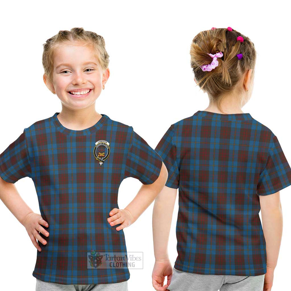 Cameron Hunting Tartan Kid T-Shirt with Family Crest - Tartanvibesclothing Shop