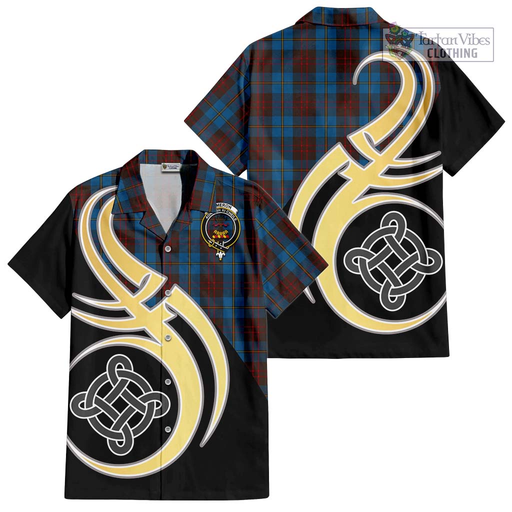 Cameron Hunting Tartan Short Sleeve Button Shirt with Family Crest and Celtic Symbol Style - Tartan Vibes Clothing