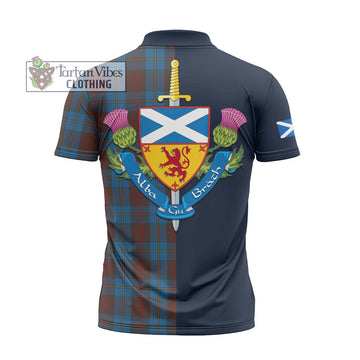 Cameron Hunting Tartan Zipper Polo Shirt Alba with Scottish Lion Royal Arm Half Style