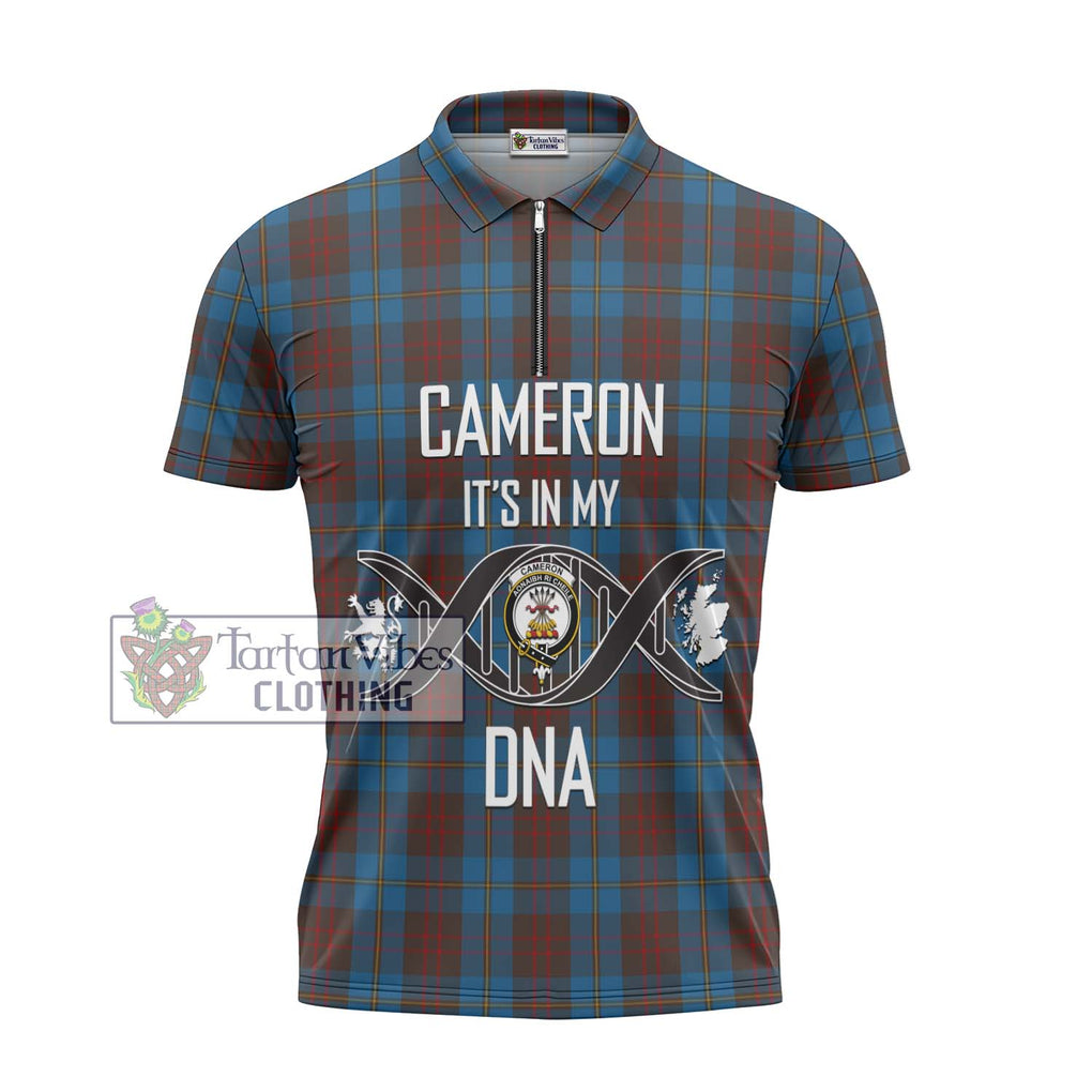 Cameron Hunting Tartan Zipper Polo Shirt with Family Crest DNA In Me Style - Tartanvibesclothing Shop