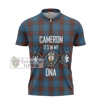 Cameron Hunting Tartan Zipper Polo Shirt with Family Crest DNA In Me Style