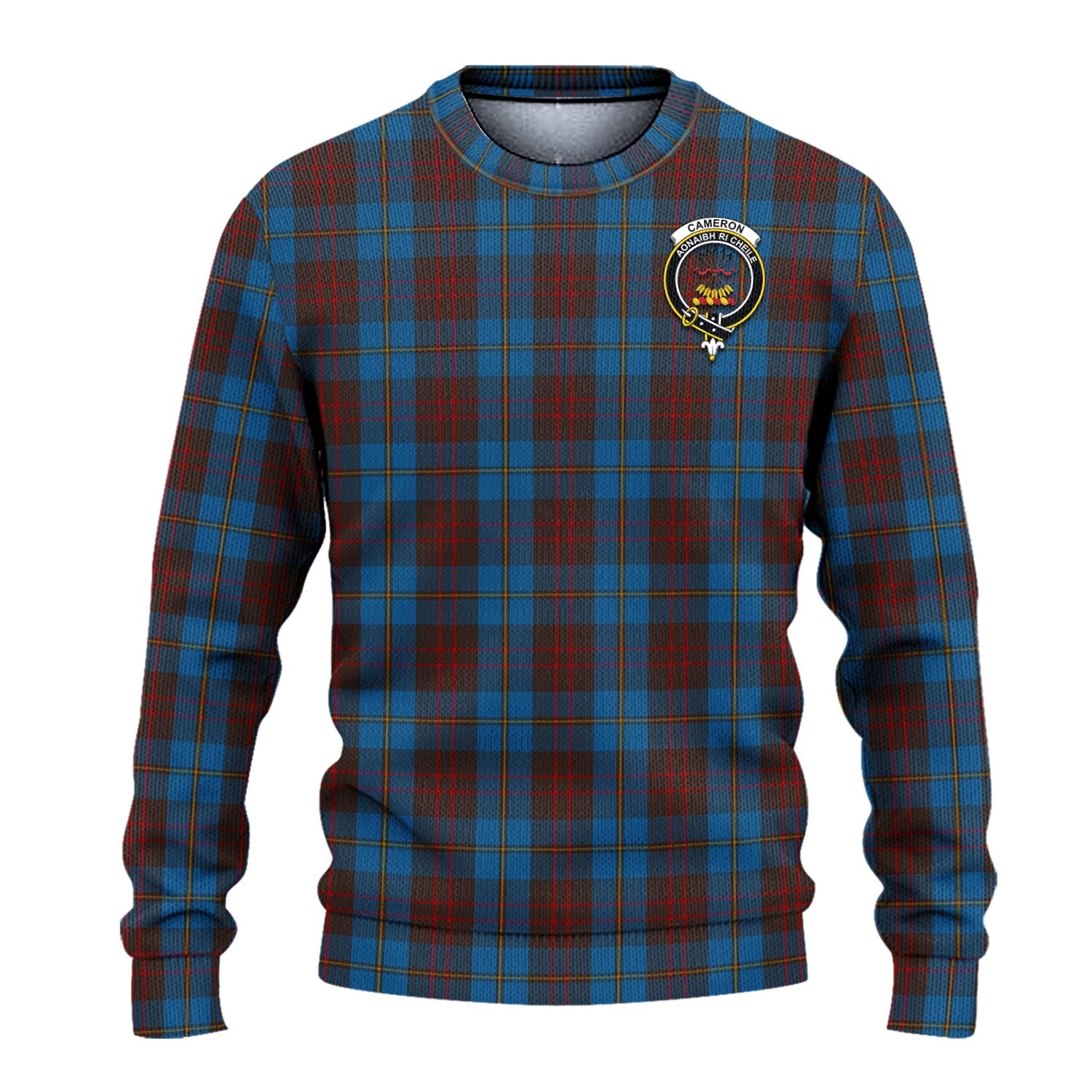 Cameron Hunting Tartan Knitted Sweater with Family Crest - Tartanvibesclothing