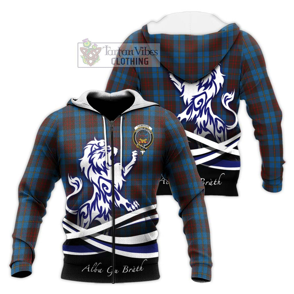 Cameron Hunting Tartan Knitted Hoodie with Alba Gu Brath Regal Lion Emblem Unisex Knitted Zip Hoodie - Tartanvibesclothing Shop