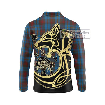 Cameron Hunting Tartan Long Sleeve Polo Shirt with Family Crest Celtic Wolf Style