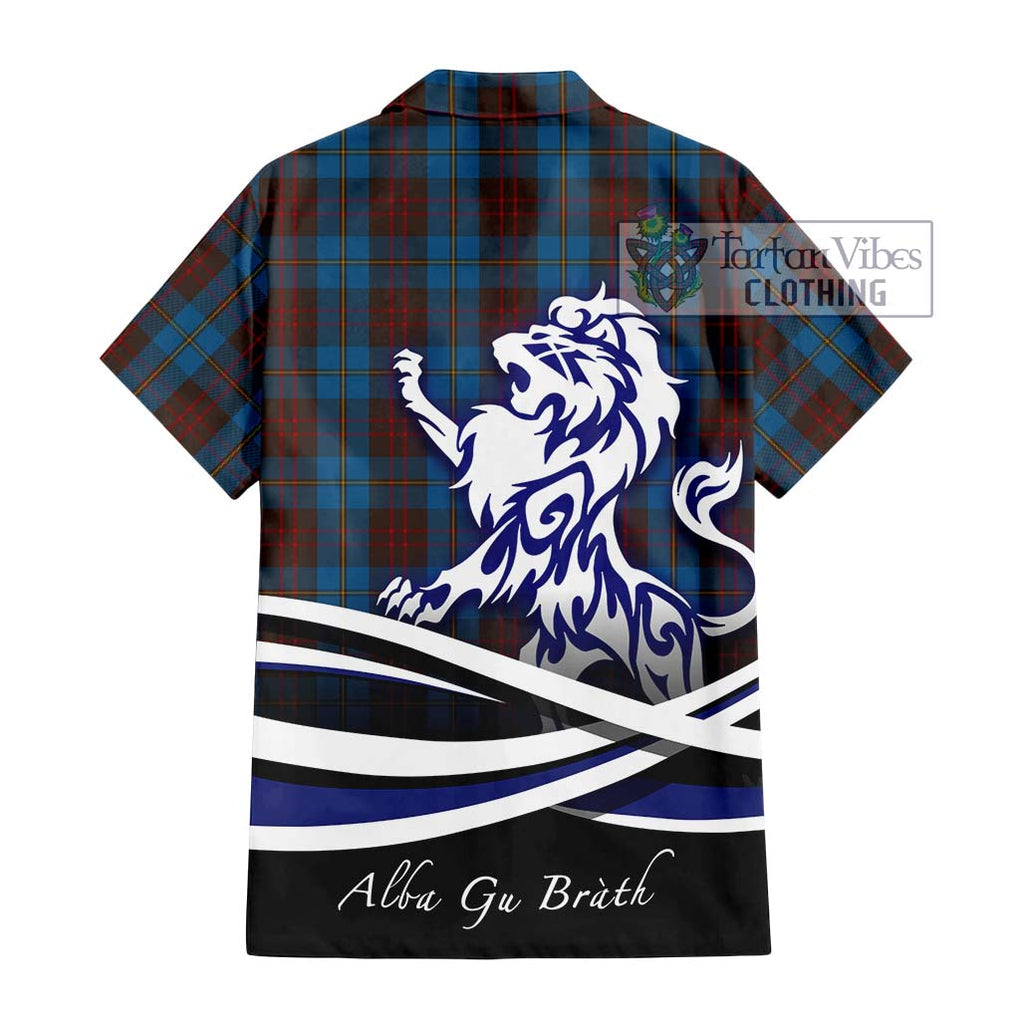 Cameron Hunting Tartan Short Sleeve Button Shirt with Alba Gu Brath Regal Lion Emblem - Tartanvibesclothing Shop