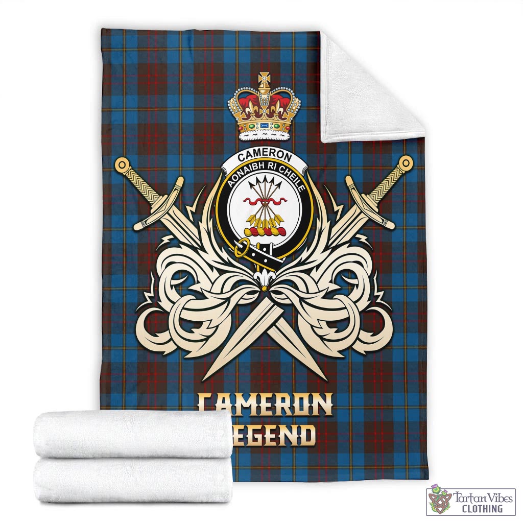 Tartan Vibes Clothing Cameron Hunting Tartan Blanket with Clan Crest and the Golden Sword of Courageous Legacy