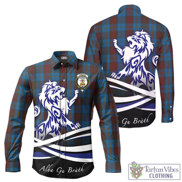 Cameron Hunting Tartan Long Sleeve Button Up Shirt with Alba Gu Brath Regal Lion Emblem