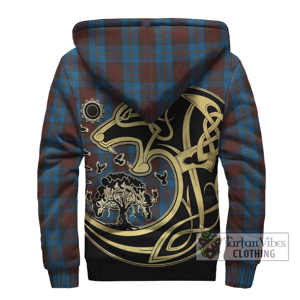 Tartan Vibes Clothing Cameron Hunting Tartan Sherpa Hoodie with Family Crest Celtic Wolf Style