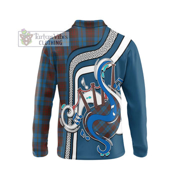 Cameron Hunting Tartan Long Sleeve Polo Shirt with Epic Bagpipe Style