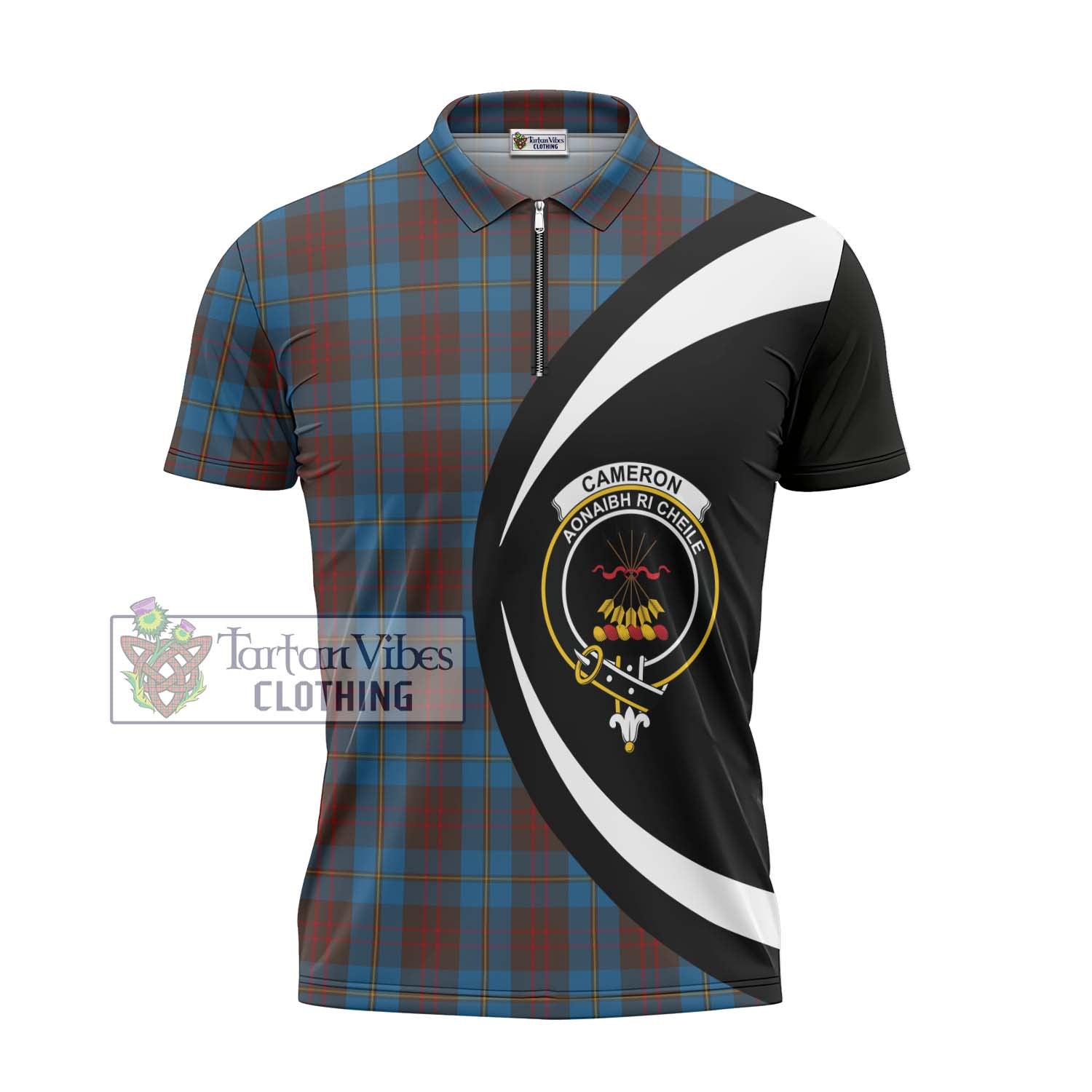 Tartan Vibes Clothing Cameron Hunting Tartan Zipper Polo Shirt with Family Crest Circle Style