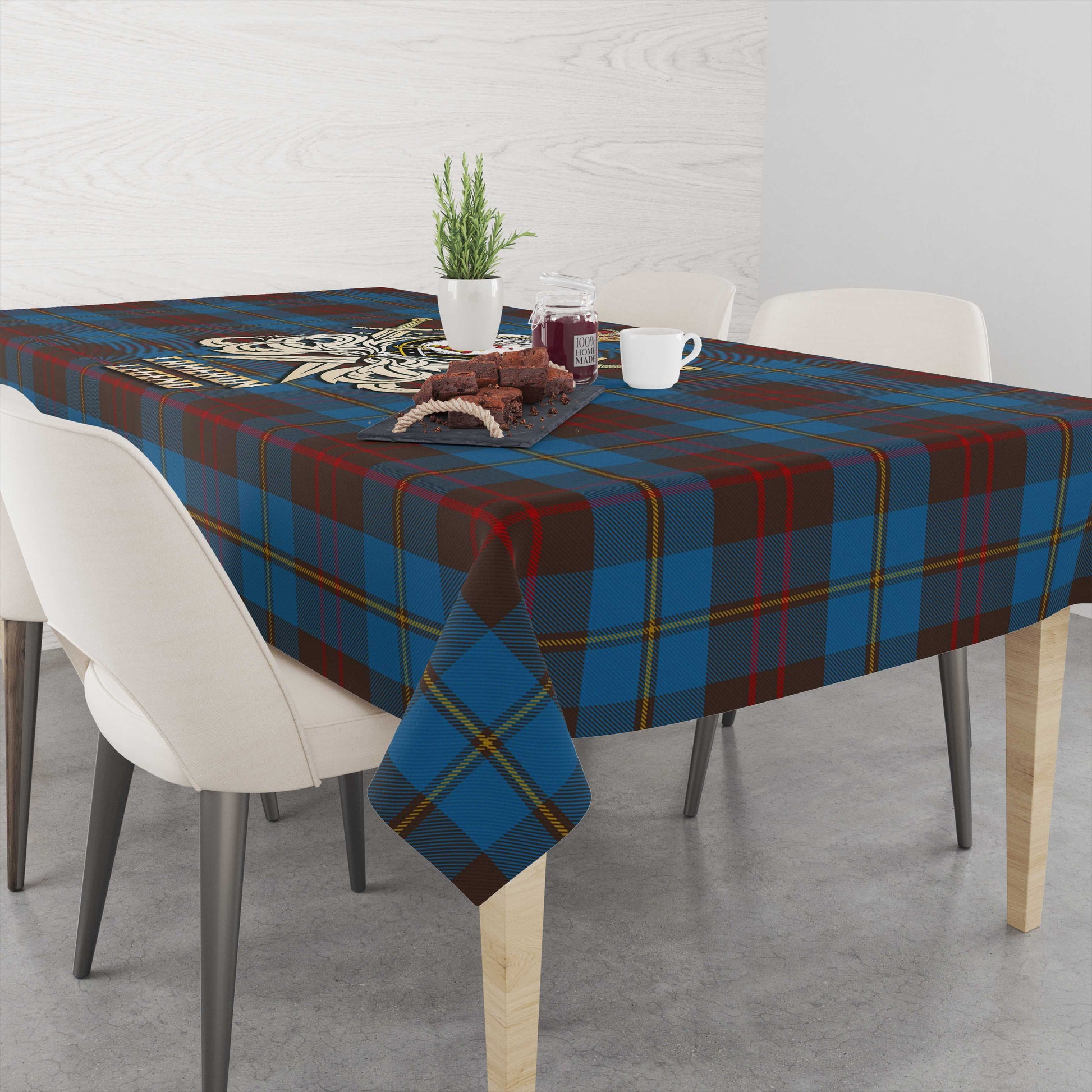 Tartan Vibes Clothing Cameron Hunting Tartan Tablecloth with Clan Crest and the Golden Sword of Courageous Legacy