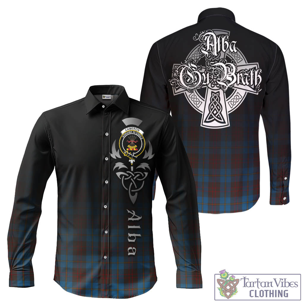 Tartan Vibes Clothing Cameron Hunting Tartan Long Sleeve Button Up Featuring Alba Gu Brath Family Crest Celtic Inspired