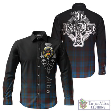 Cameron Hunting Tartan Long Sleeve Button Up Featuring Alba Gu Brath Family Crest Celtic Inspired