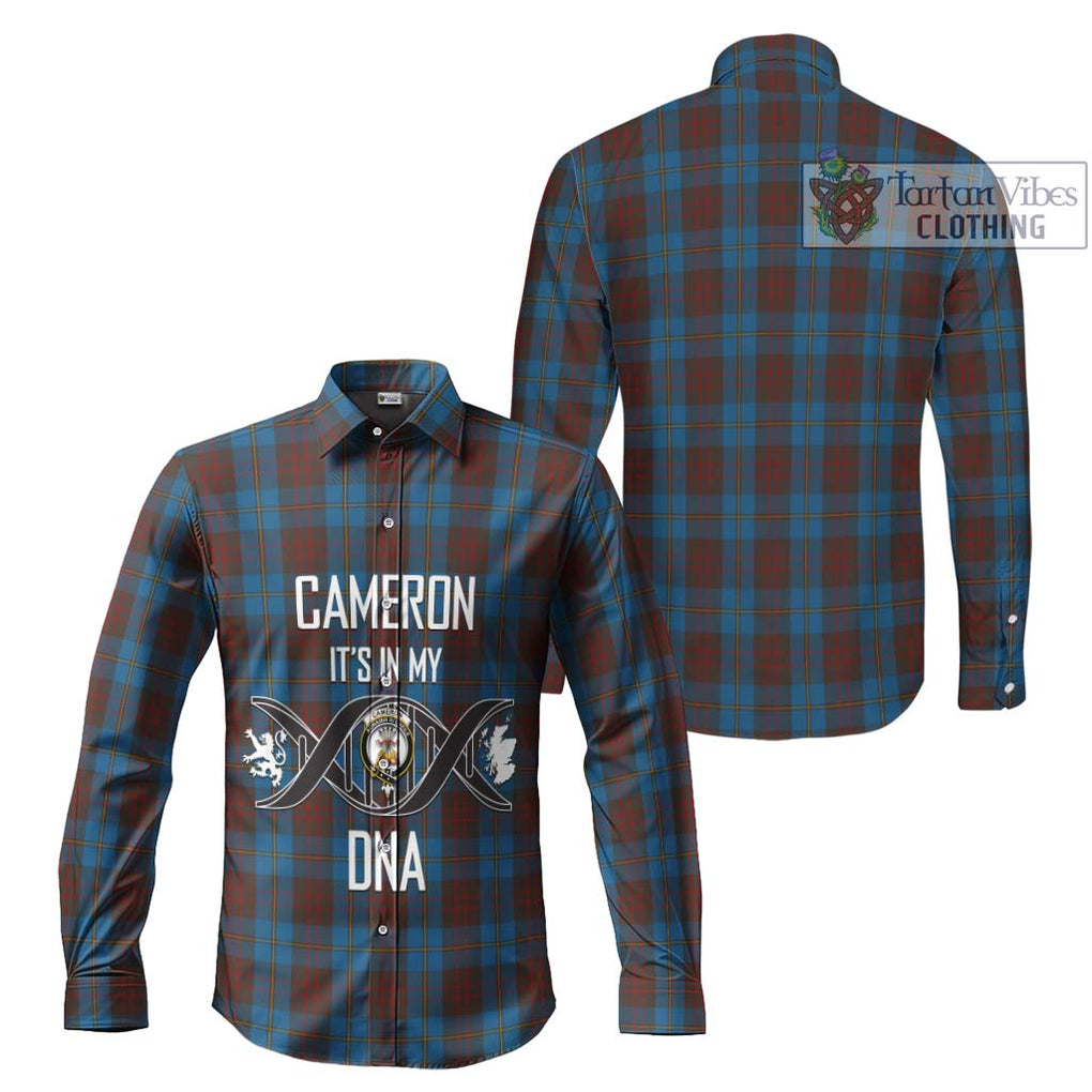 Cameron Hunting Tartan Long Sleeve Button Shirt with Family Crest DNA In Me Style Men's Shirt - Tartanvibesclothing Shop