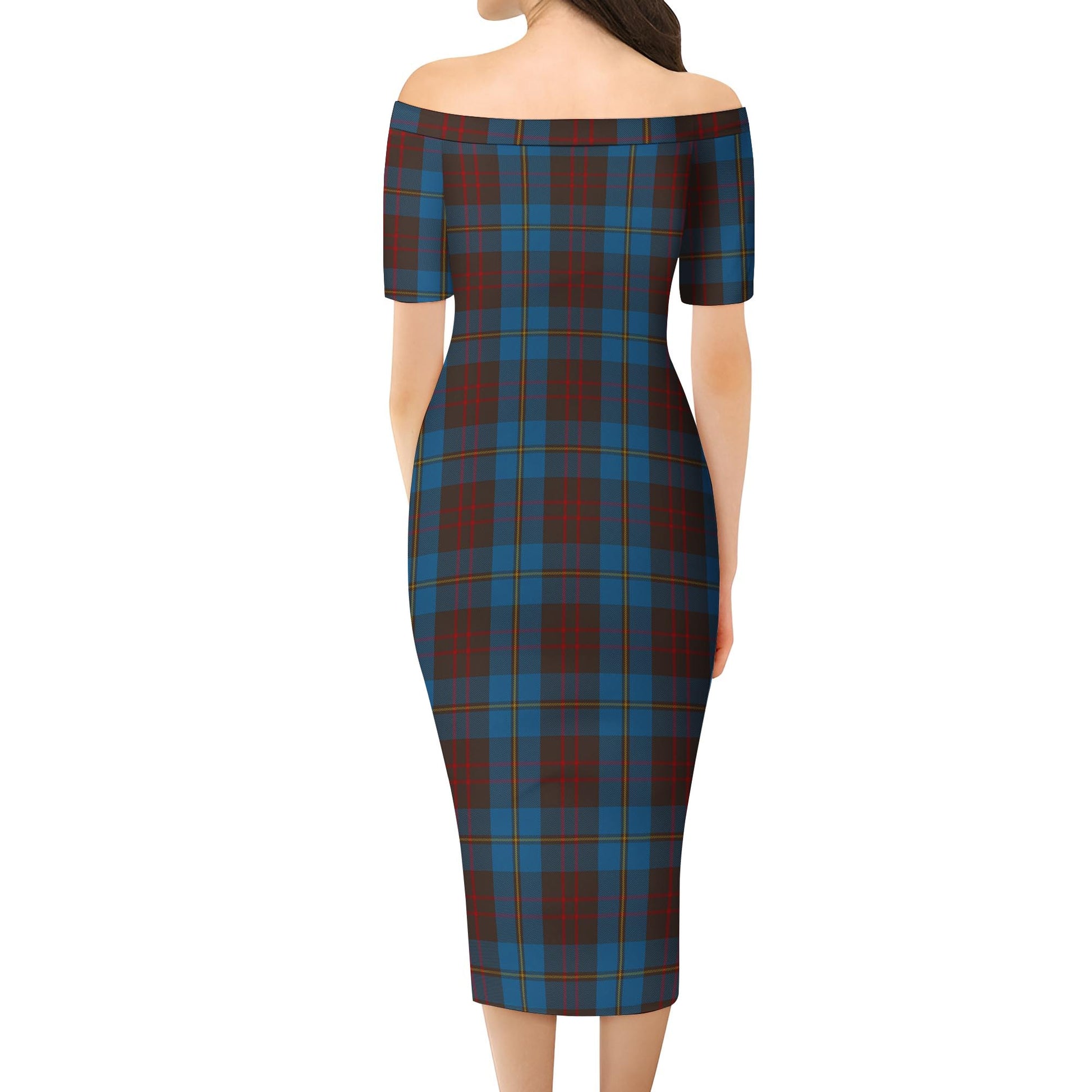 Cameron Hunting Tartan Off Shoulder Lady Dress - Tartanvibesclothing