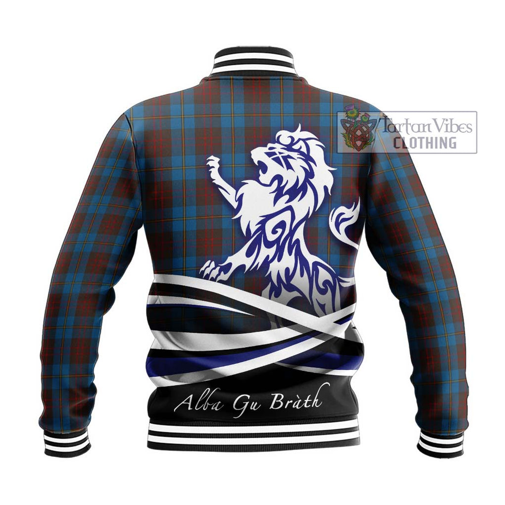 Cameron Hunting Tartan Baseball Jacket with Alba Gu Brath Regal Lion Emblem - Tartanvibesclothing Shop