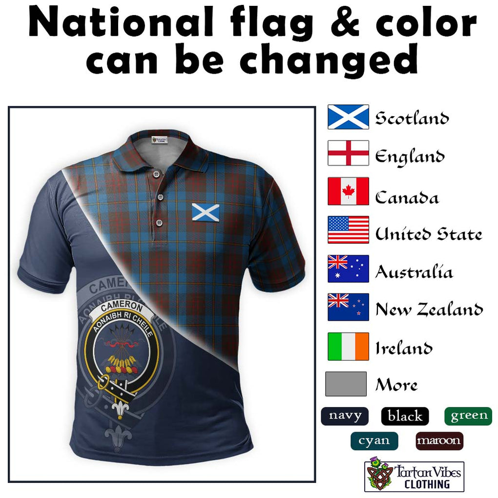 Cameron Hunting Tartan Polo Shirt with Personalised National Flag and Family Crest Half Style - Tartanvibesclothing Shop