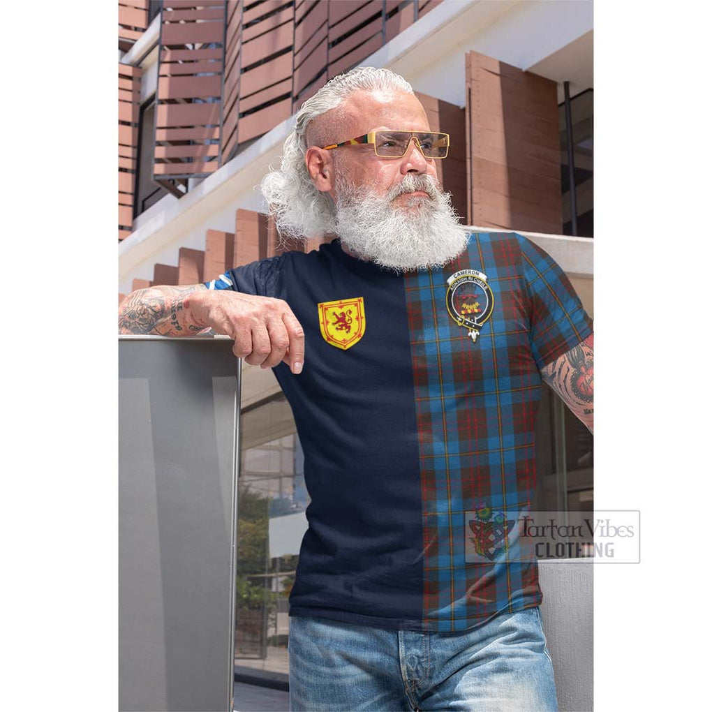 Tartan Vibes Clothing Cameron Hunting Tartan Cotton T-shirt with Scottish Lion Royal Arm Half Style