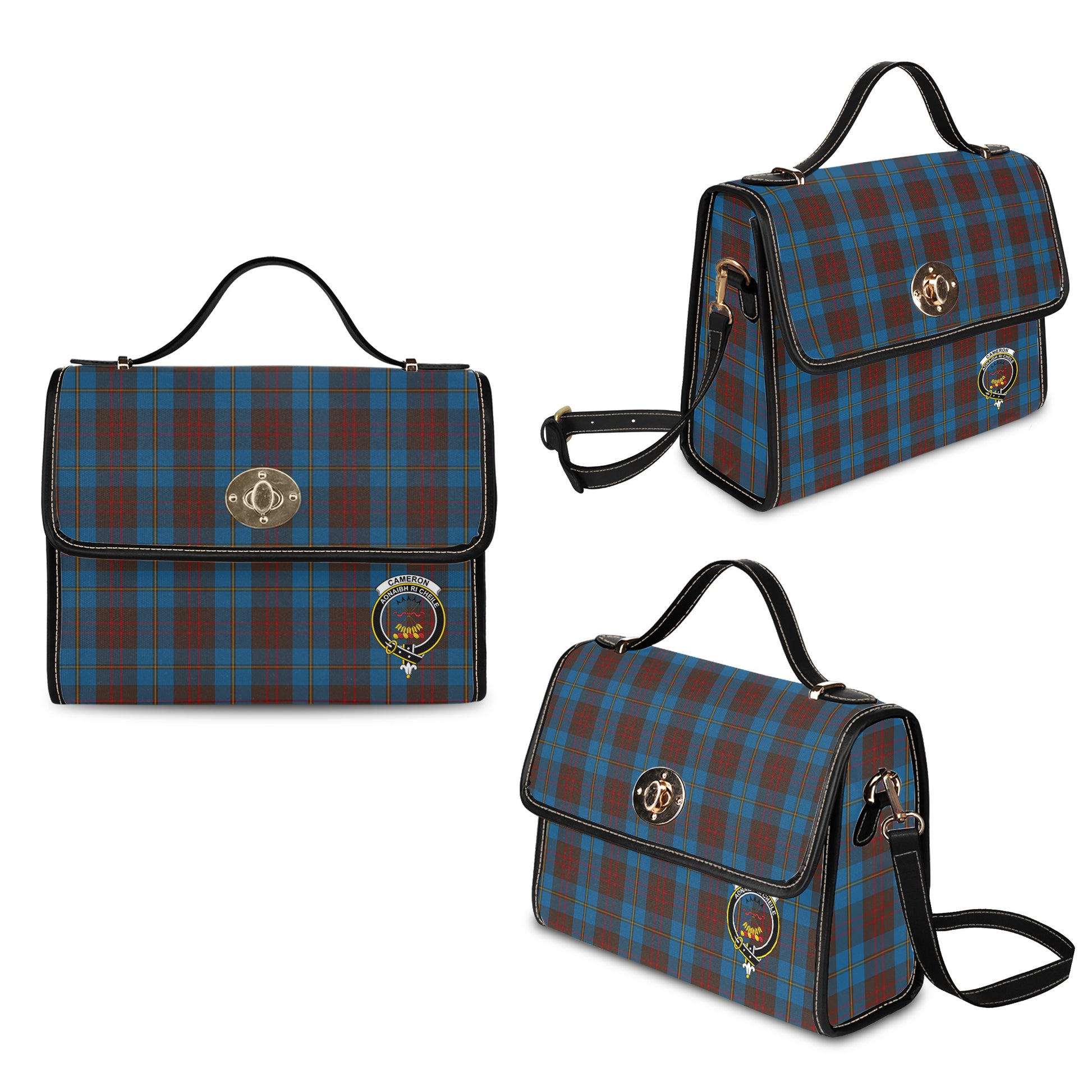 cameron-hunting-tartan-leather-strap-waterproof-canvas-bag-with-family-crest