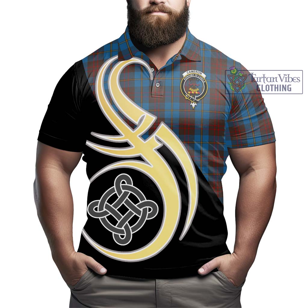 Tartan Vibes Clothing Cameron Hunting Tartan Polo Shirt with Family Crest and Celtic Symbol Style