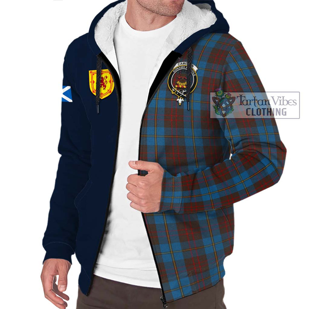 Tartan Vibes Clothing Cameron Hunting Tartan Sherpa Hoodie with Scottish Lion Royal Arm Half Style