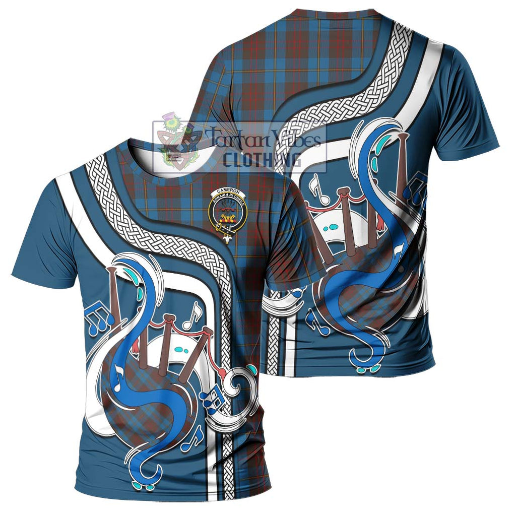 Cameron Hunting Tartan T-Shirt with Epic Bagpipe Style - Tartanvibesclothing Shop