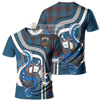 Cameron Hunting Tartan T-Shirt with Epic Bagpipe Style